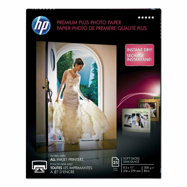 Hp Premium Plus Photo Paper, 11.5 mil, 8.5 x 11, Soft-Gloss White, PK25 CR671A